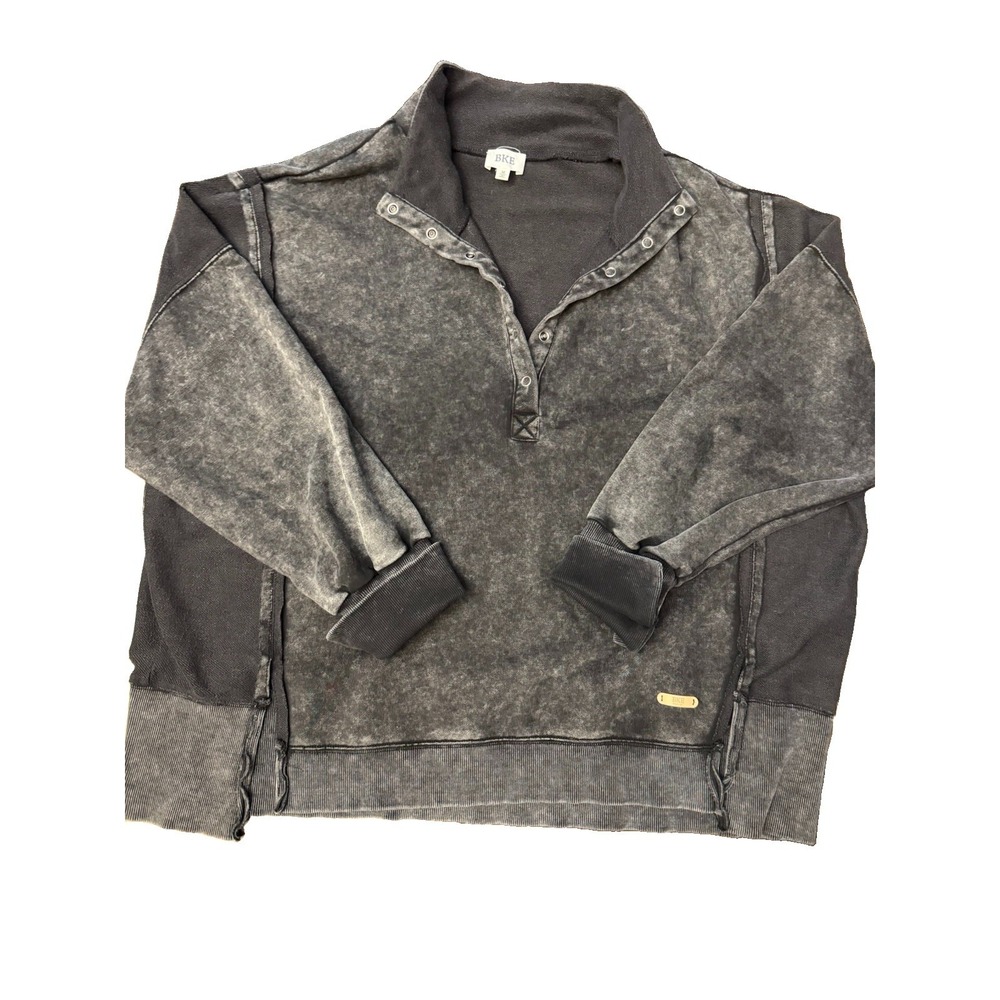 BKE Men's Medium Acid Wash Snap Henley Pullover Sweatshirt Grunge Y2K Streetwear